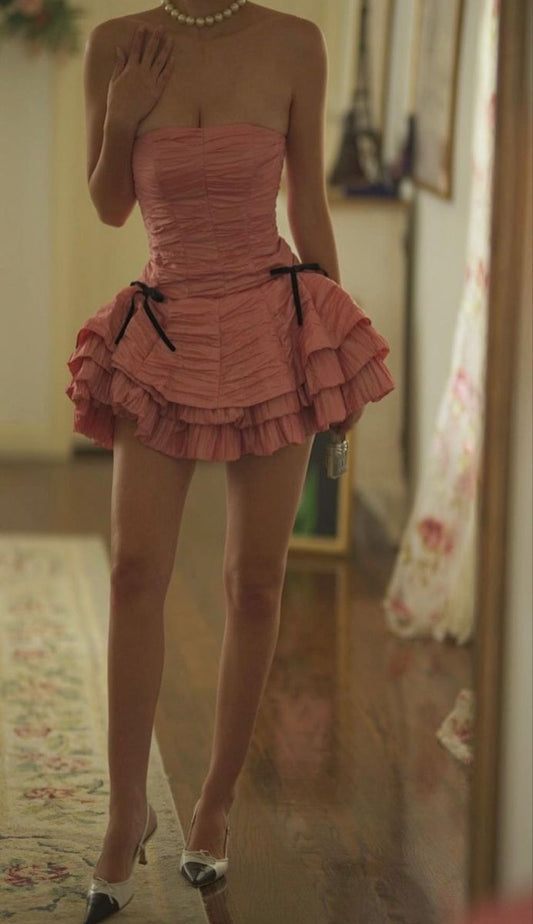 Gorgeous Pink Strapless A-Line Layered Short Prom Dresses Sweet 16 Dress ED03211