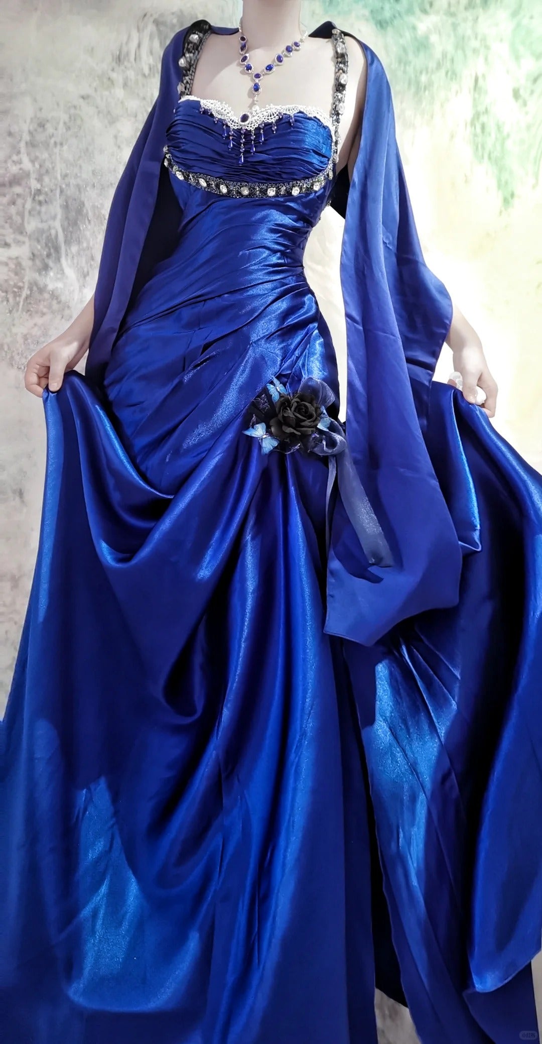 Superbe robe de soirée longue en satin fuchsia, style sirène, sans bretelles, ED02613