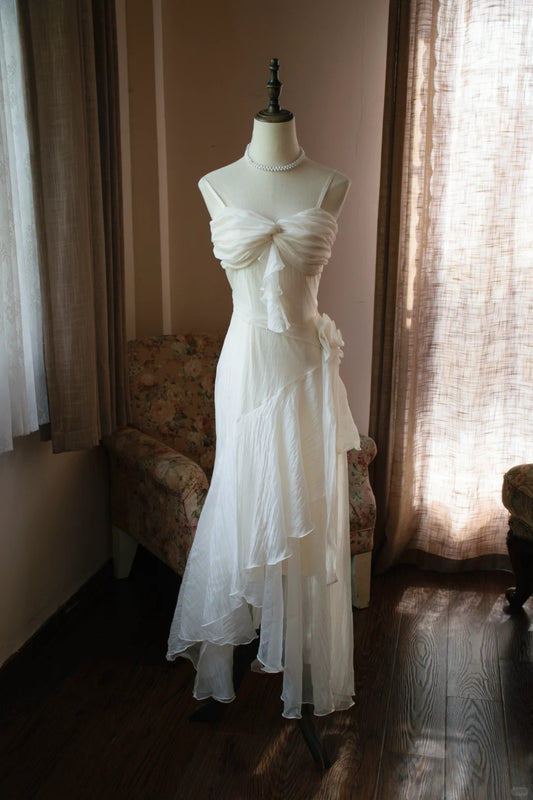 Sweet Spaghetti Strap Off-White Sheath Chiffon Long Prom Dresses, Elegant Birthday Party Dresses ED03223