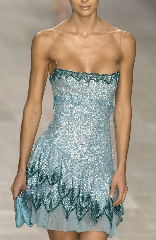 Gorgeous Blue Spaghetti Straps Sheath Sequins Short Evening Dress Party Dress ED03241