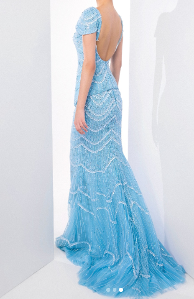 Elegant Blue Sheath Beaded Long Evening Gowns, V-Neck Prom Dresses ED03299