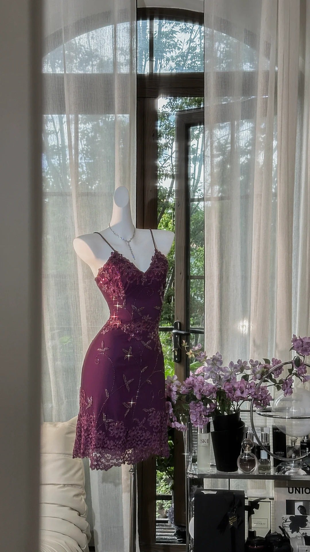 Superbe robe de soirée longue en satin fuchsia, style sirène, sans bretelles, ED02613