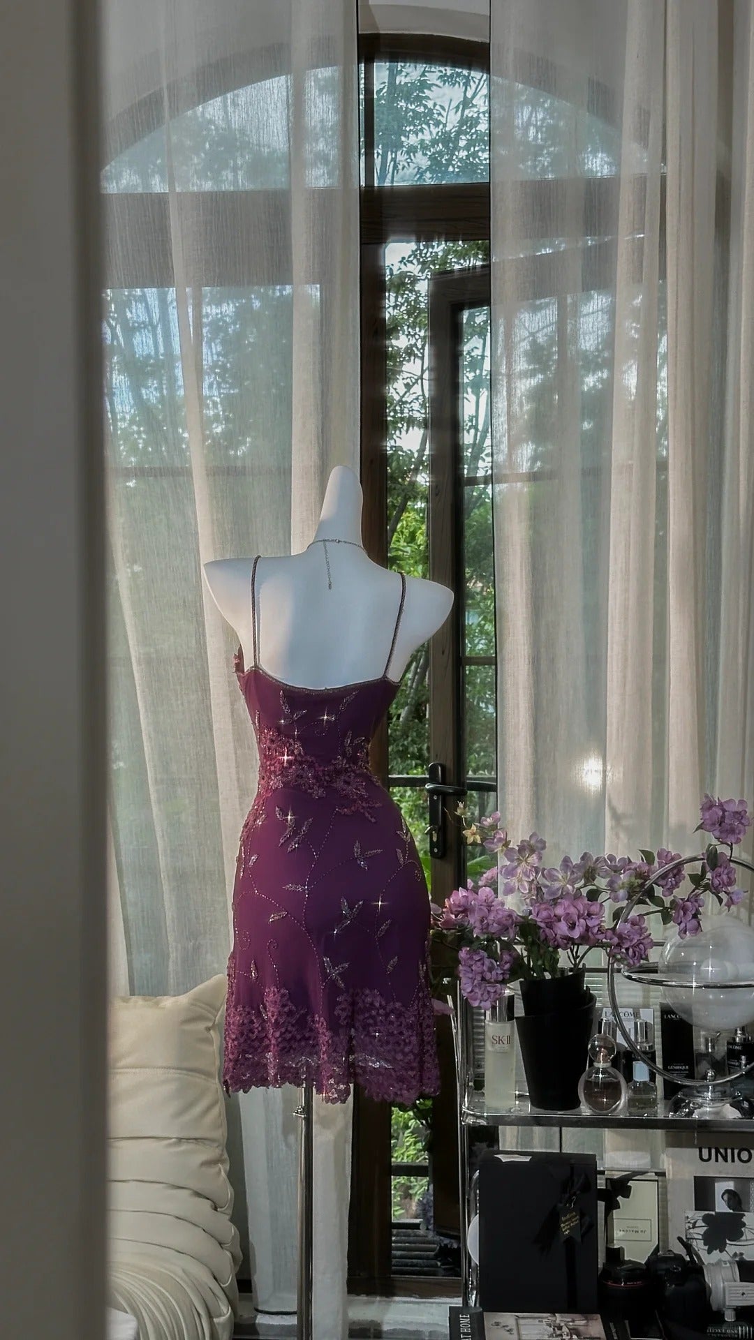 Superbe robe de soirée longue en satin fuchsia, style sirène, sans bretelles, ED02613
