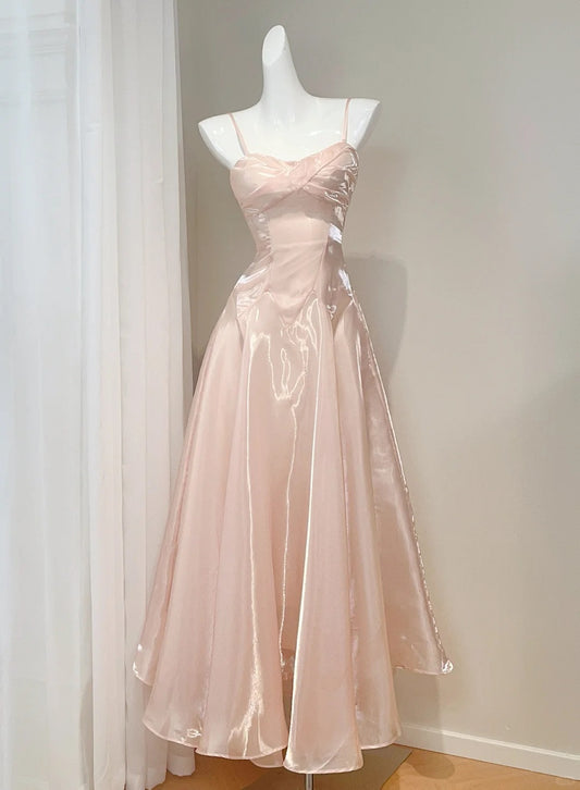 Gorgeous Pink Spaghetti Strap A-Line Satin Long Prom Dresses, Sweet 16 Dress ED03315