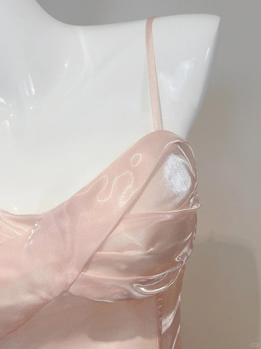 Gorgeous Pink Spaghetti Strap A-Line Satin Long Prom Dresses, Sweet 16 Dress ED03315