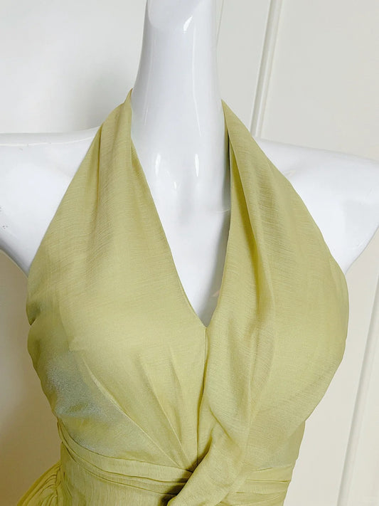 Olive Green Halter Neck A-Line Chiffon Ruffles Long Prom Dresses, Sweet 16 Dress ED03318