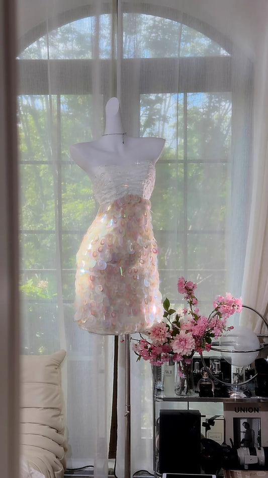 Gorgeous Strapless Sheath Sequin Short Evening Dress Vintage Homecoming Dress ED03322