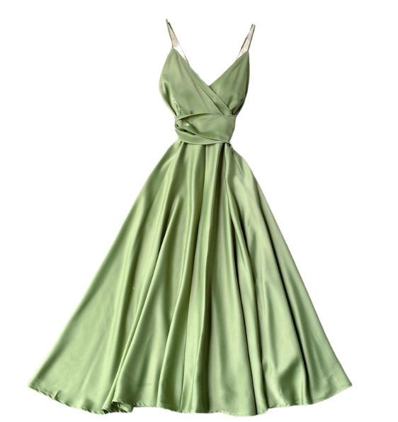 V-neck Green Formal Dresses Backless High Waist Party Dresses ED0333