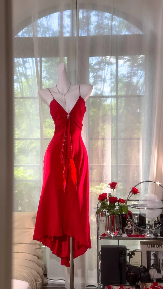 Glamour Red V-neck Sheath Chiffon Short Party Dress, Retro Prom Dresses ED03338