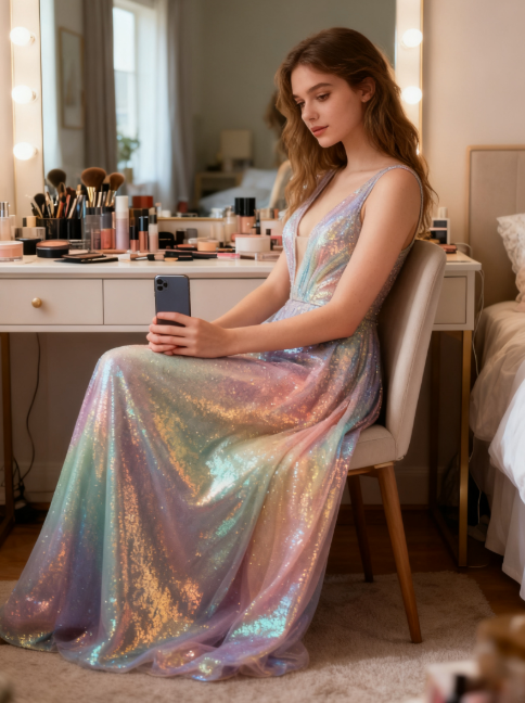 Glamour Colorful V-neck A-Line Quinceañera Dress Glitter Tulle Long Prom Dresses, Sweet 16th Birthday Dress ED03340