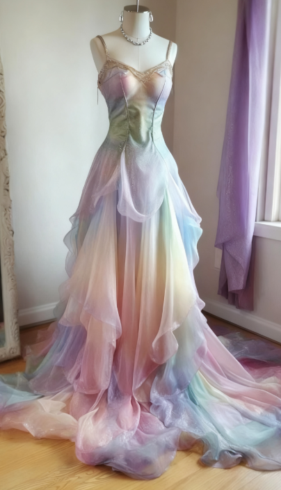 Gorgeous Colorful Spaghetti Strap A-Line Tulle Long Prom Dresses, Stunning Glitter Wedding Dresses ED03344