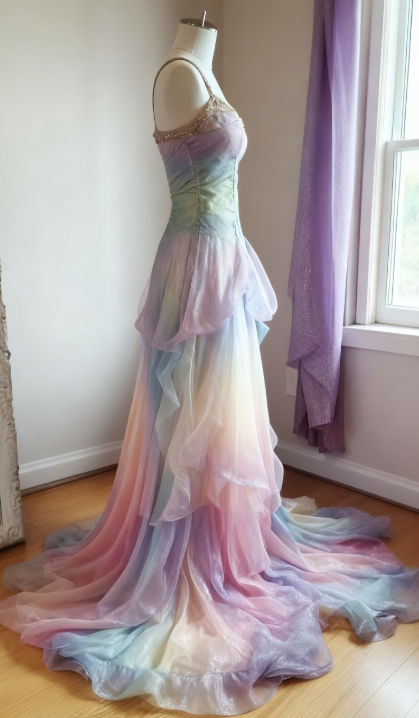 Gorgeous Colorful Spaghetti Strap A-Line Tulle Long Prom Dresses, Stunning Glitter Wedding Dresses ED03344