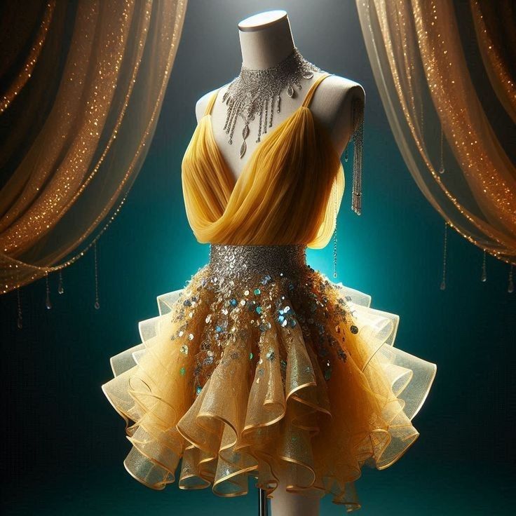 Chic Yellow Spaghetti Strap A-Line Tulle Short Prom Dresses ED03345