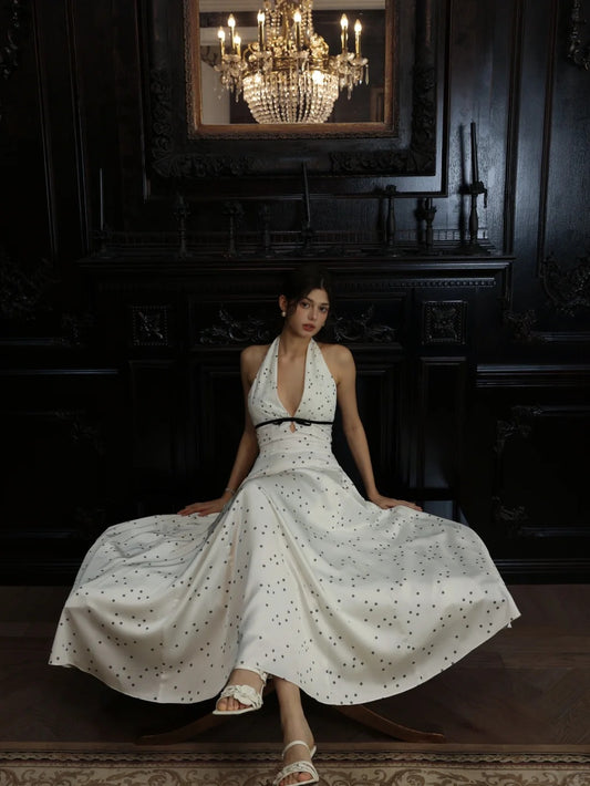 Glamour V-neck A-Line Satin Polka Dot Short Party Dress, Sweet 16 Dress ED03346