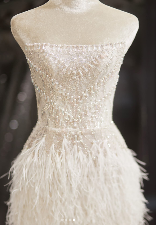 Gorgeous White Sheath Strapless Short Homecoming Dress, Elegant Beaded Wedding Dress ED03347