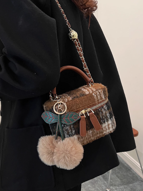 Plaid woolen shoulder small square bag mini crossbody bucket bag ED0334