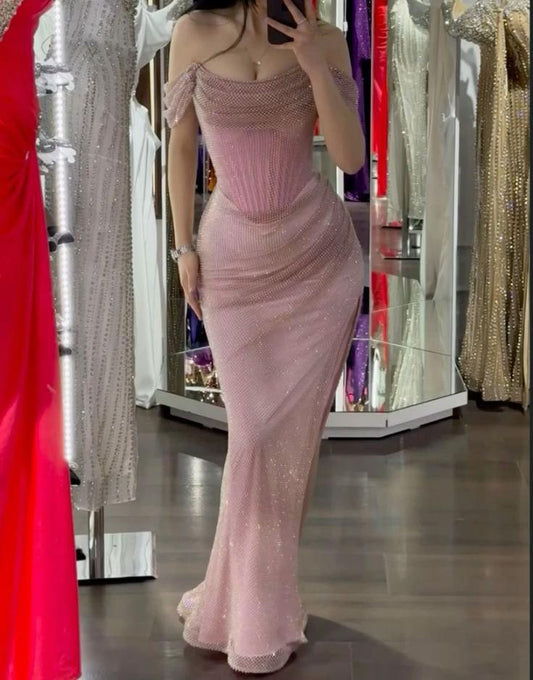 Superbe robe de soirée longue en satin fuchsia, style sirène, sans bretelles, ED02613