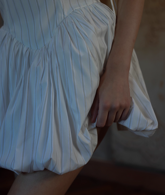 Classic Spaghetti Strap A-Line Satin Stripe Short Birthday Dress, Sweet Outdoor Party Dress ED03359