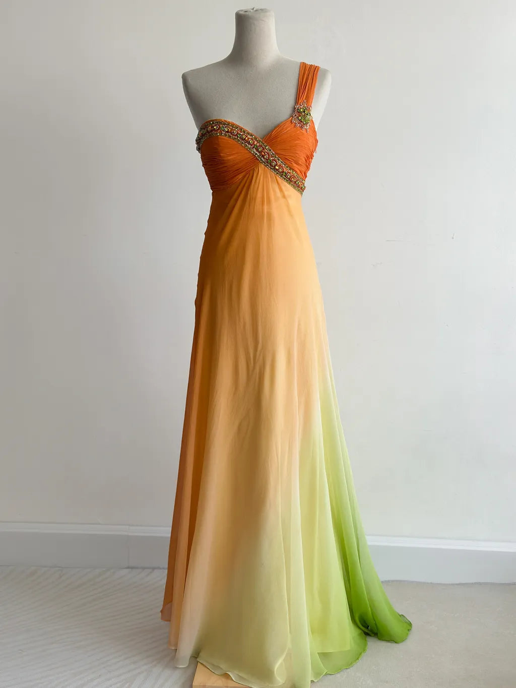 Sweet Gradient Orange One Shoulder Chiffon Empire Dress Beaded Vintage – EvaFashionDress
