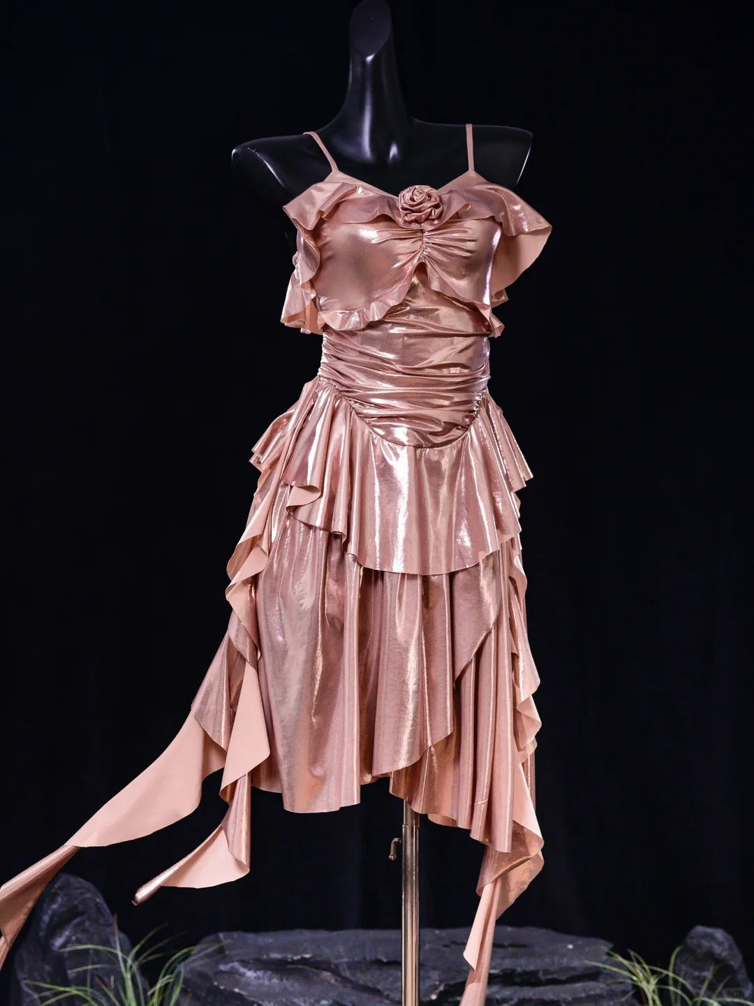 Classic Rose Gold Pink Spaghetti Straps Sheath Satin Short Prom Dresses Birthday Party Dress ED03426