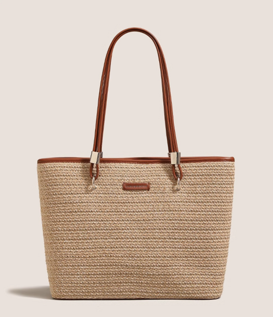 Large Capacity Beach Grass Woven Commuter shoulder bag ED0345