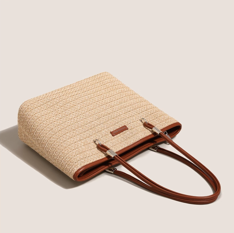 Large Capacity Beach Grass Woven Commuter shoulder bag ED0345