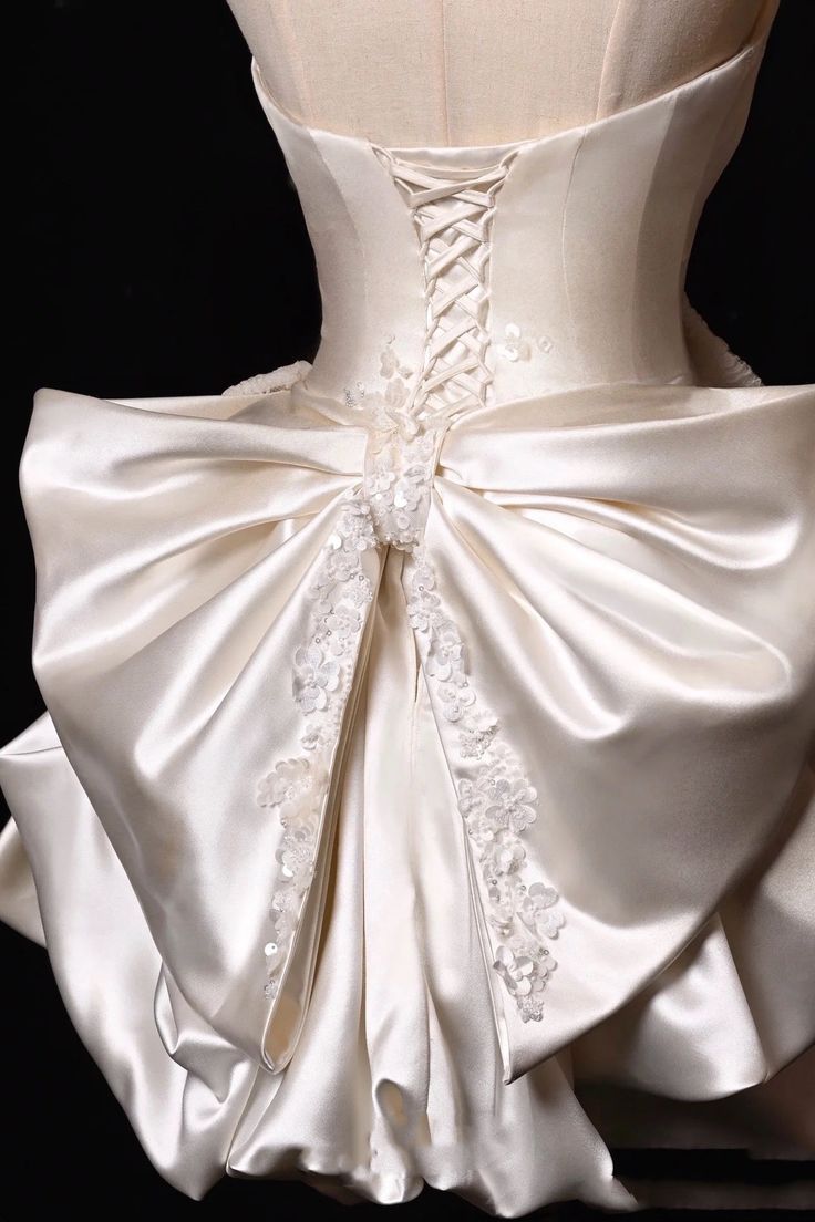 Glamour White Strapless A-Line Satin Bow Short Homecoming Dress Birthday Dress ED03478
