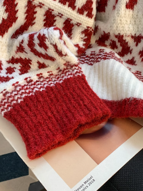 Retro jacquard thick long sleeve sweater ED0351