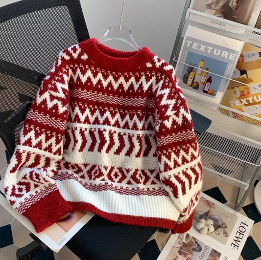 Retro jacquard thick long sleeve sweater ED0351