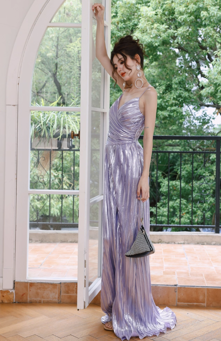 Superbe robe de soirée longue en satin fuchsia, style sirène, sans bretelles, ED02613