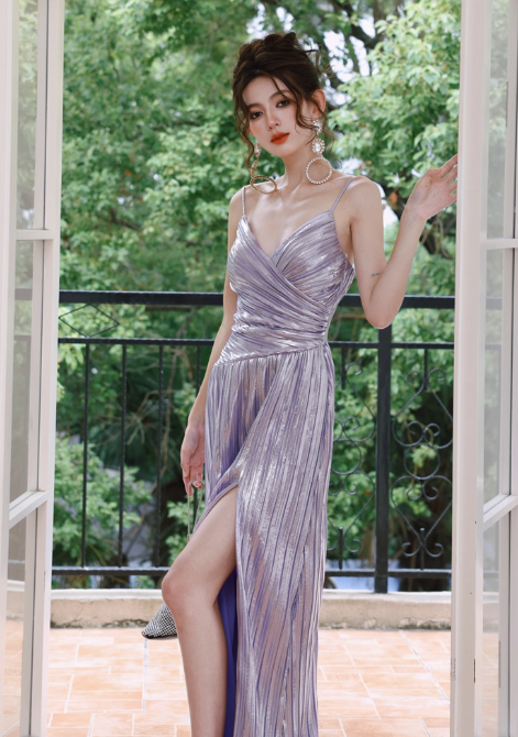 Superbe robe de soirée longue en satin fuchsia, style sirène, sans bretelles, ED02613