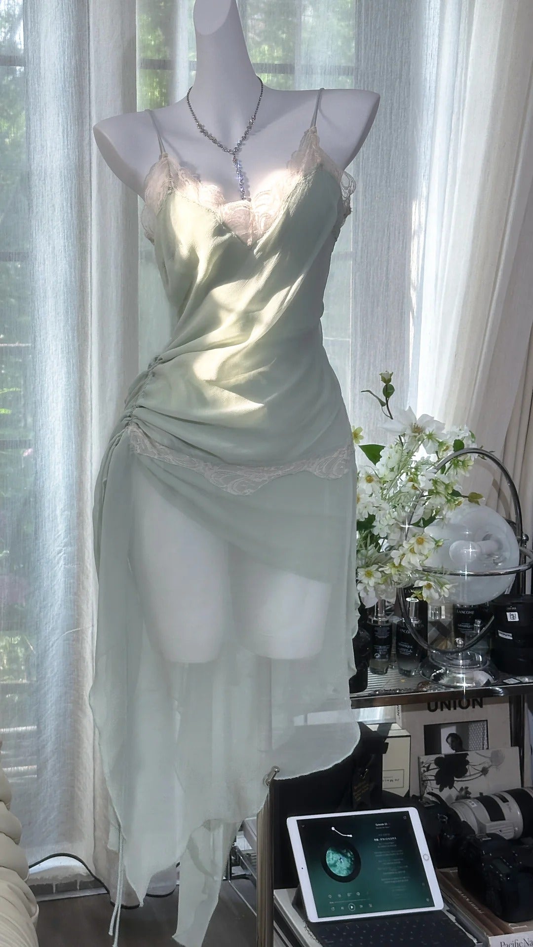 Sexy Grey Green Spaghetti Strap Women's Dress ED03554
