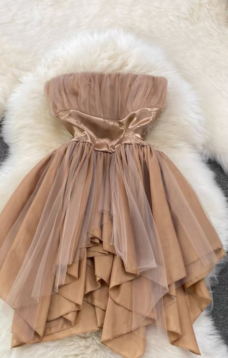 Strapless Champagne Graduation Dress Elegant A-Line Short Birthday Dress Party Dress ED03555