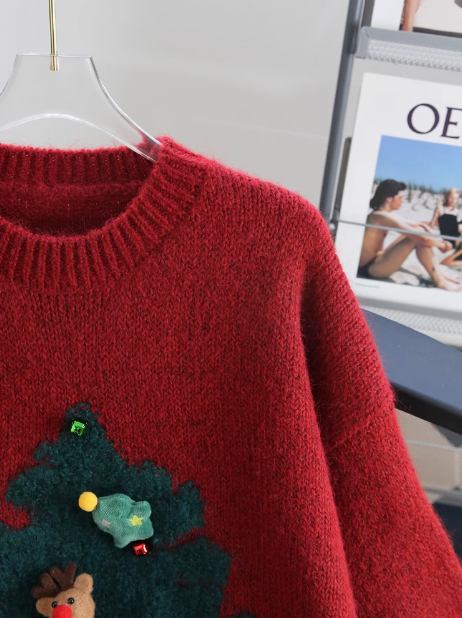 Christmas atmosphere red round neck knitted sweater ED0356