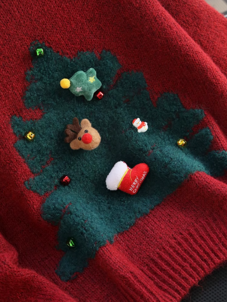 Christmas atmosphere red round neck knitted sweater ED0356