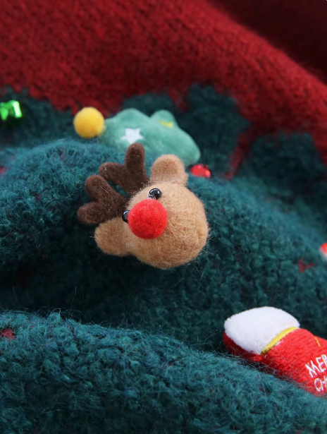 Christmas atmosphere red round neck knitted sweater ED0356