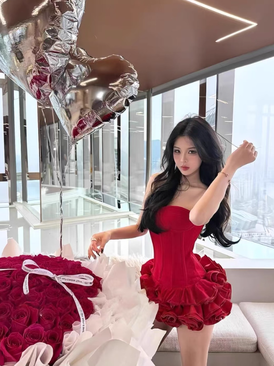 Fashion Red Strapless Party Dress Bodycon Short Birthday Outfit Homecoming Dress ED03574