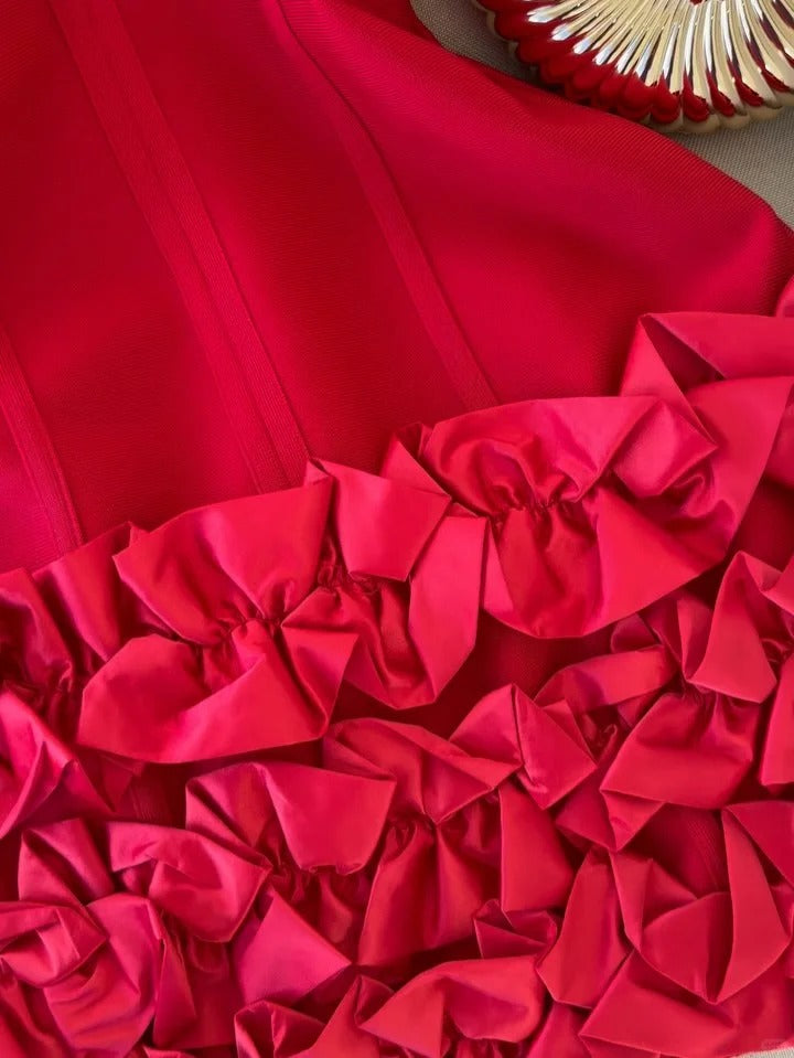 Fashion Spaghetti Strap Party Dress Red Bodycon Applique 18th Birthday Outfit Homecoming Dresses ED03578