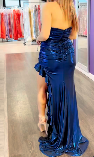 Glamour Navy Blue Graduation Dress Sweetheart Bodycon Formal Dresses Stylish Pleated Prom Dresses ED03589