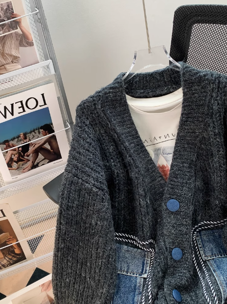 Retro Japanese denim patchwork cardigan ED0358