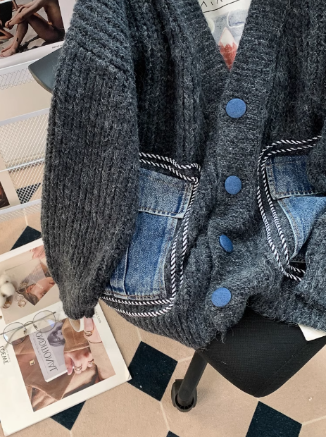 Retro Japanese denim patchwork cardigan ED0358