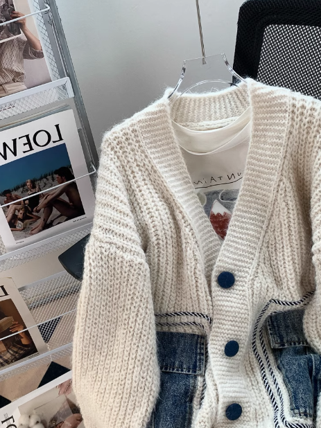 Retro Japanese denim patchwork cardigan ED0358