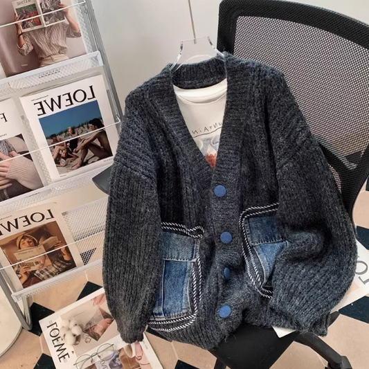 Retro Japanese denim patchwork cardigan ED0358