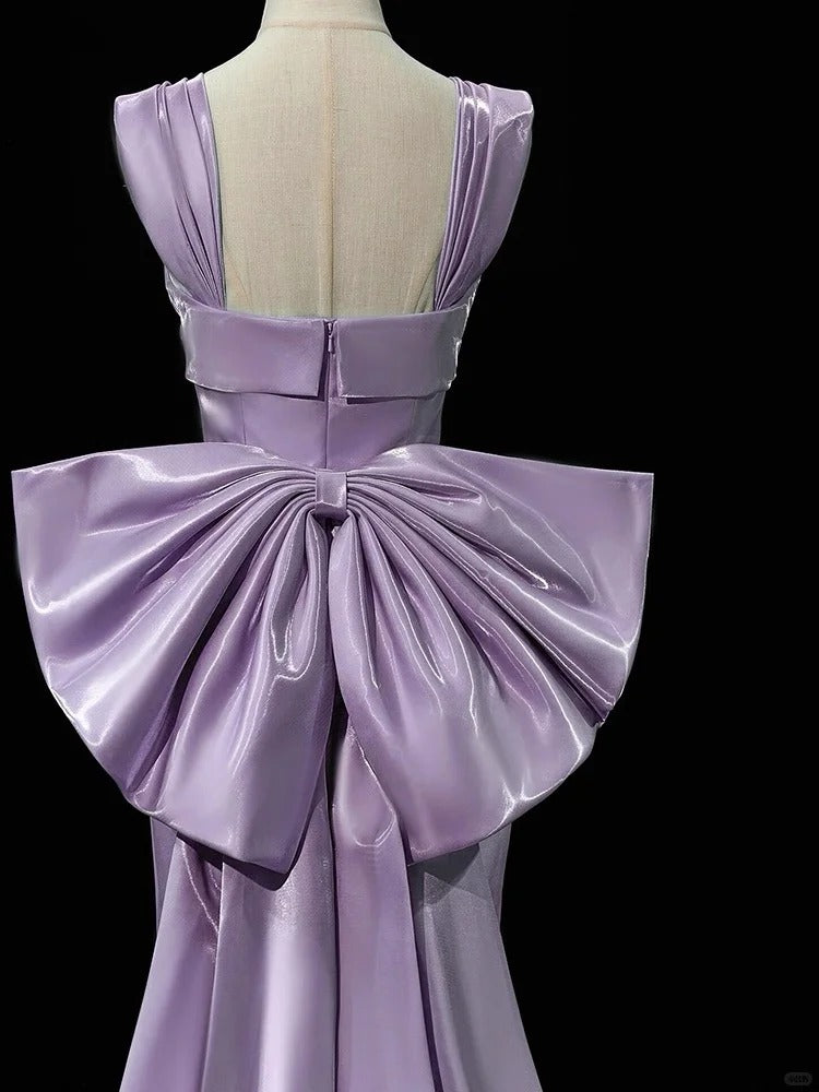 Superbe robe de soirée longue en satin fuchsia, style sirène, sans bretelles, ED02613