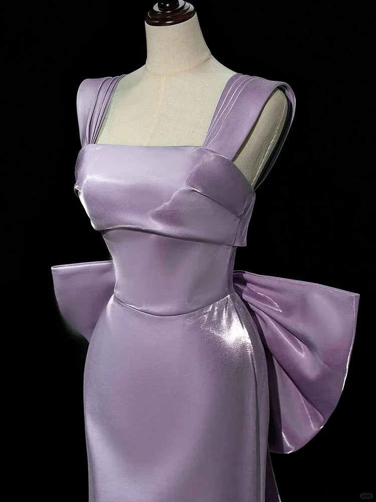 Superbe robe de soirée longue en satin fuchsia, style sirène, sans bretelles, ED02613