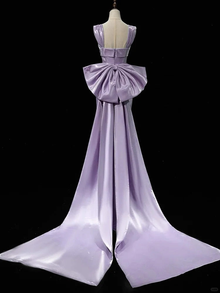 Superbe robe de soirée longue en satin fuchsia, style sirène, sans bretelles, ED02613