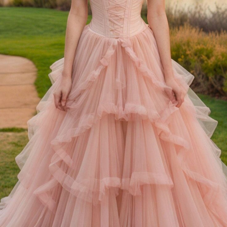 Gorgeous Blush Pink Ball Gown Tulle Quinceanera Dress Sweet 16 Dress Sweetheart Long Prom Dresses ED03696