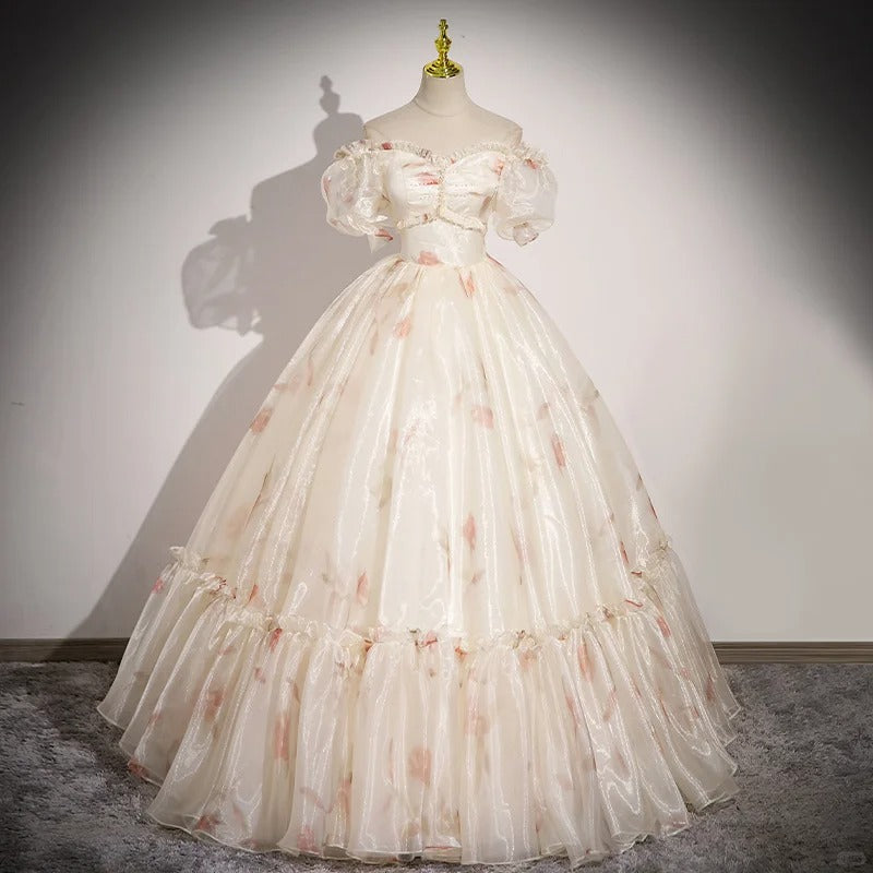 Elegant Off-the-shoulder Light Champagne Ball Gown Quinceanera Dress Organza Sweet 16 Dress ED03702