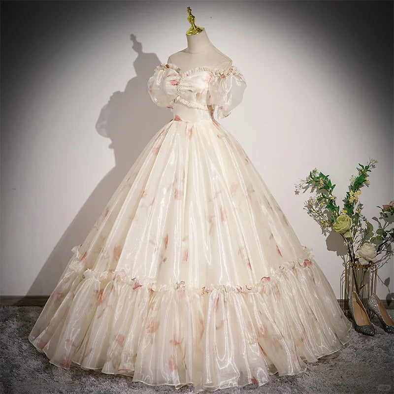 Elegant Off-the-shoulder Light Champagne Ball Gown Quinceanera Dress Organza Sweet 16 Dress ED03702