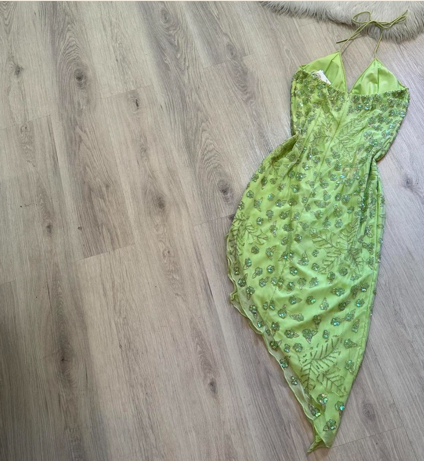 Vintage Spaghetti Strap Sheath Short Evening Dress Green Beaded Chiffon Formal Dress Homecoming Dress ED03776